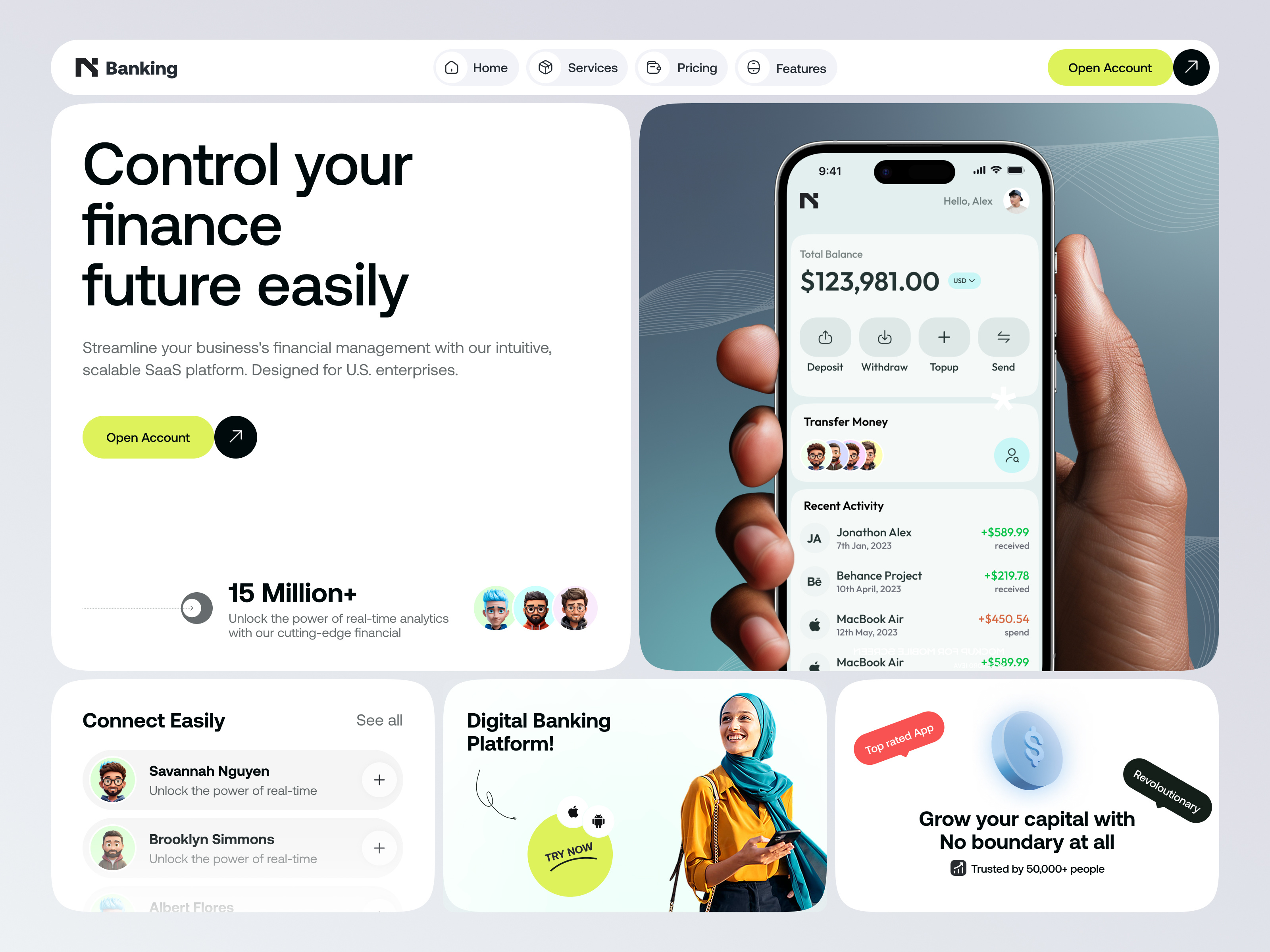 Example of Financial App – Header Exploration