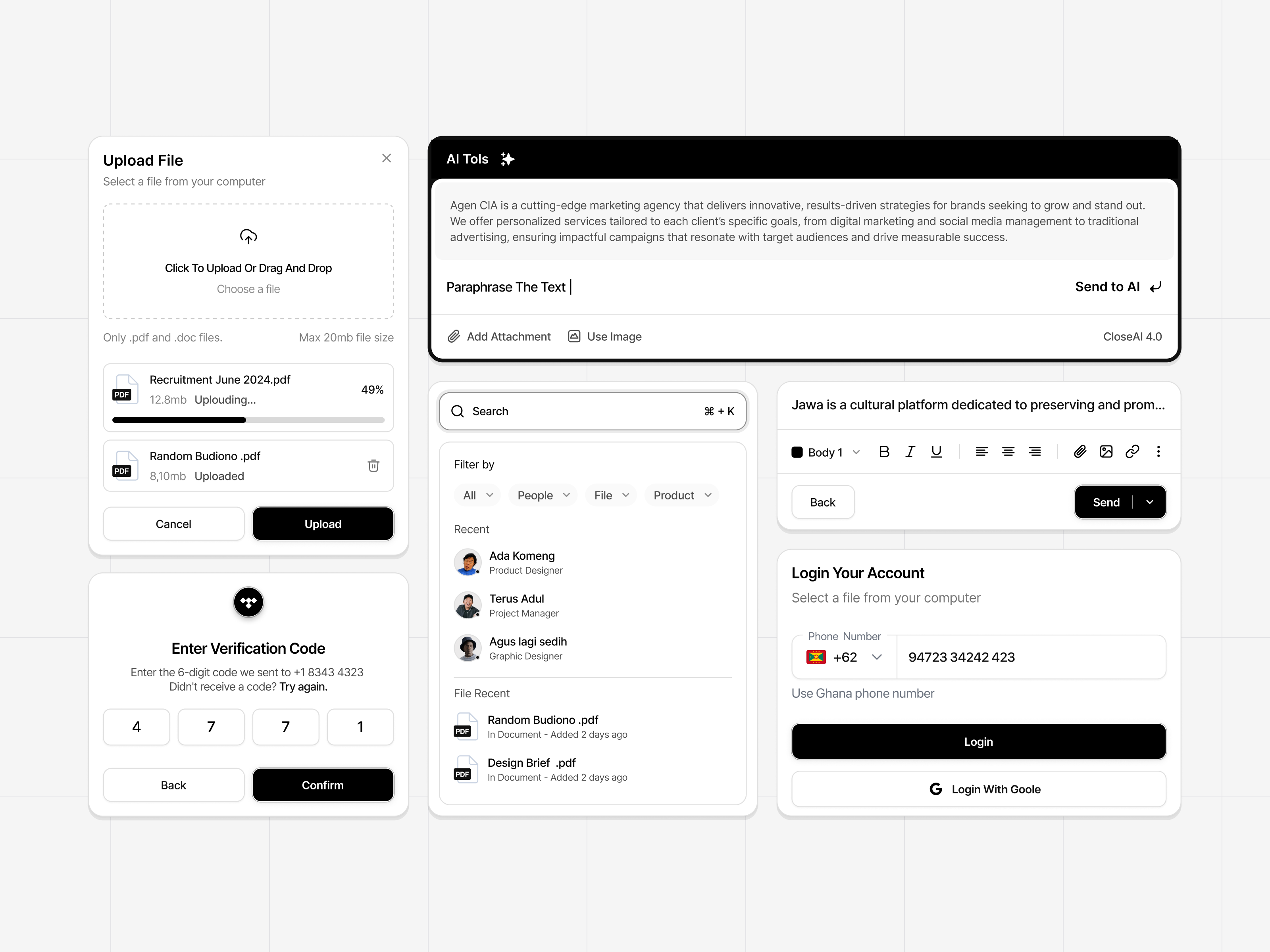 Example of Input - Dashboard SAAS Component