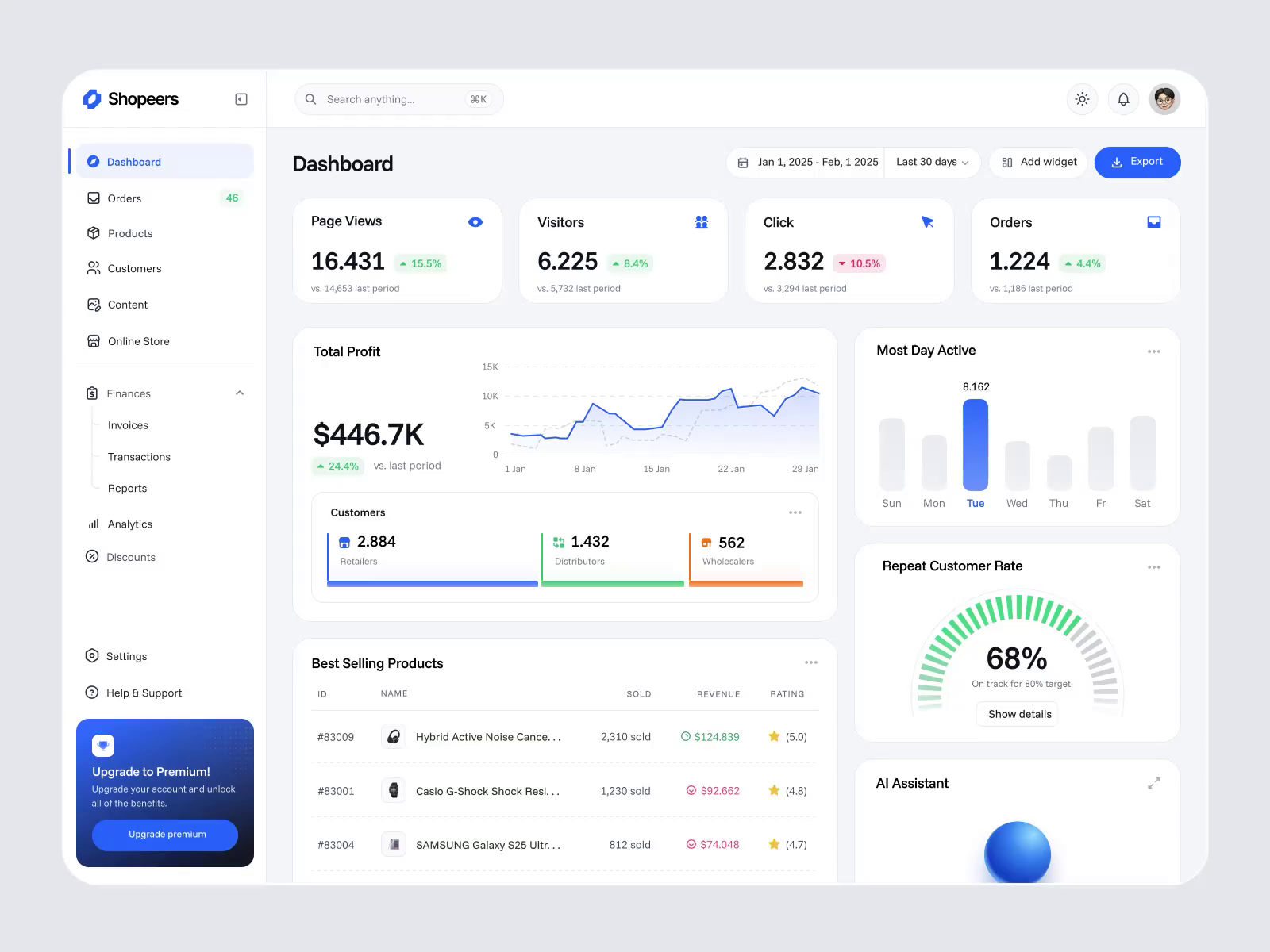 Example of Shopeers — AI-Powered B2B eCommerce Analytics Dashboard